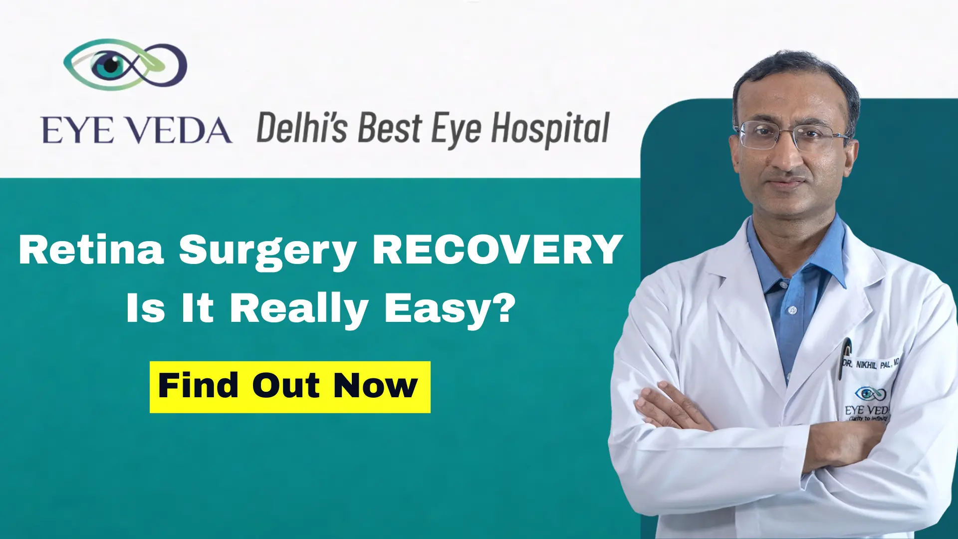 Patient recovering after retina surgery wearing protective glasses