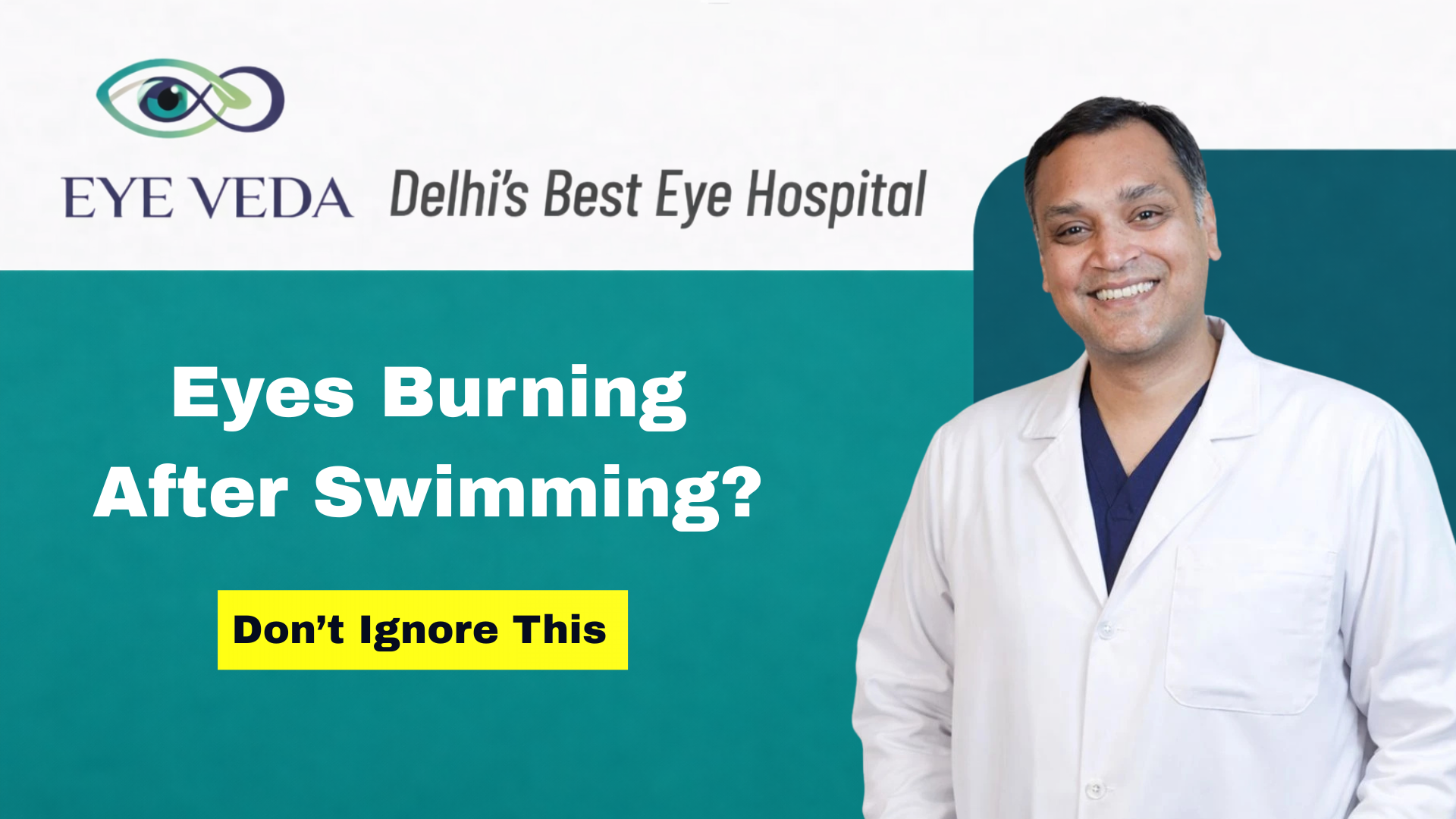 Person experiencing red and irritated eyes after swimming in a pool, highlighting chlorine-related eye irritation and discomfort