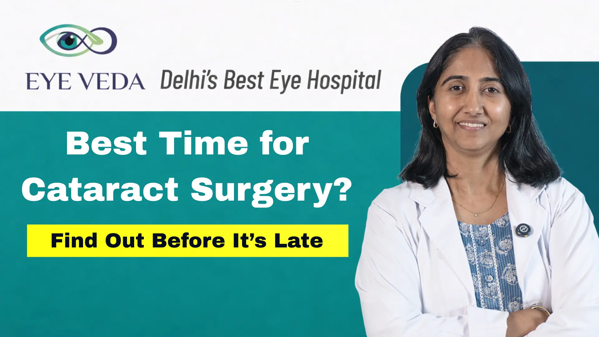 Doctor explaining the best time for cataract surgery with blurred vs clear vision concept showing early treatment importance